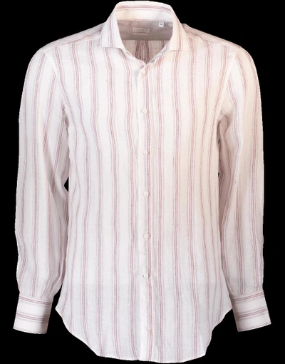 Shop Brunello Cucinelli Striped Button Down Shirt In Wht-red