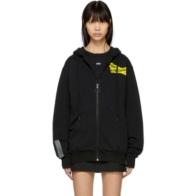 Off-white Black Firetape Hoodie In Blk/yellow |