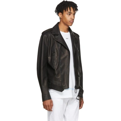 Shop Off-white Black Leather Firetape Biker Jacket In Blk/yellow