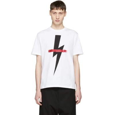 Shop Neil Barrett White Crossed Out Thunderbolt T-shirt In 1141