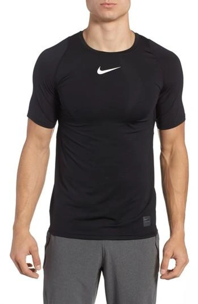 Shop Nike Pro Fitted T-shirt In Black/ White/ White
