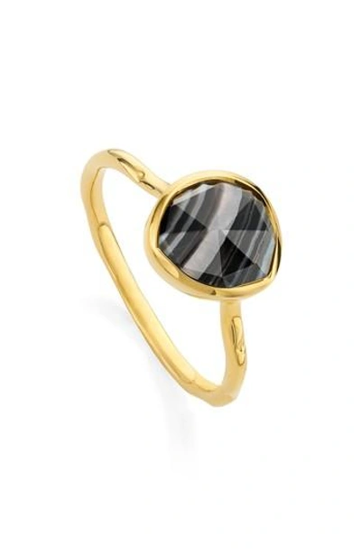 Shop Monica Vinader Siren Semiprecious Stone Stacking Ring In Black Onyx/ Yellow Gold