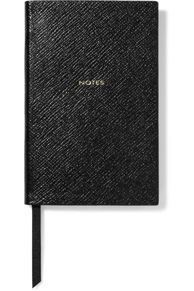 Shop Smythson Panama Notes Textured-leather Notebook In Black