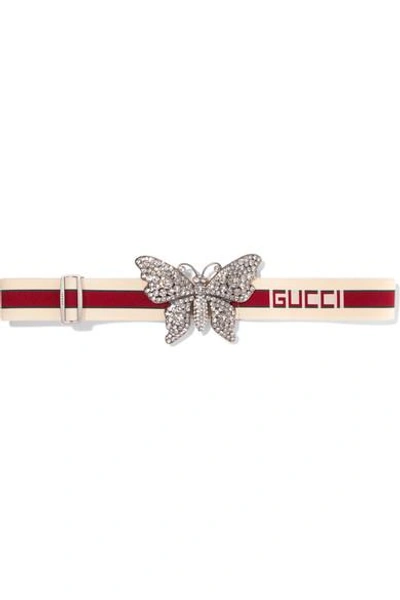 Shop Gucci Crystal-embellished Stretch-canvas Waist Belt In Ivory