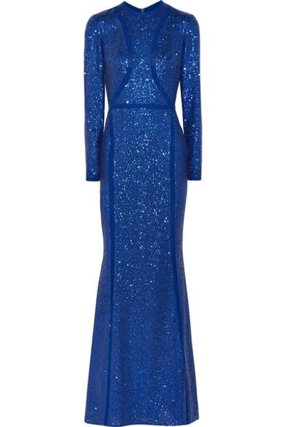 Shop Elie Saab Sequined Silk-blend Tulle Gown In Blue