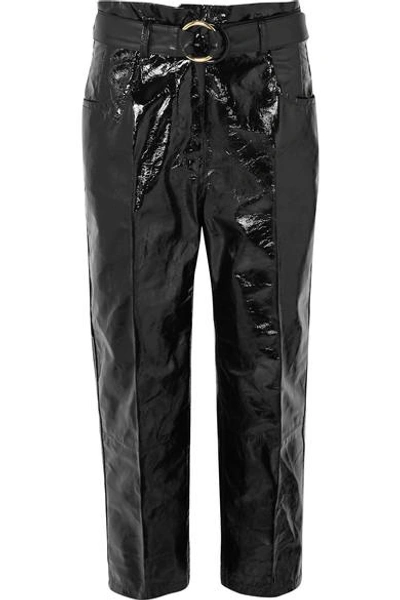 Shop Petar Petrov Hollis Belted Patent-leather Straight-leg Pants In Black