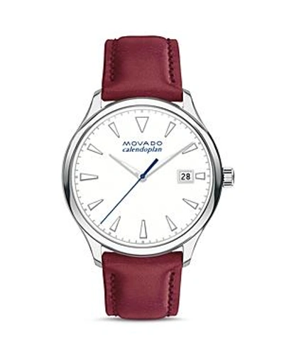 Shop Movado Heritage Calendoplan Watch, 36mm In White/red