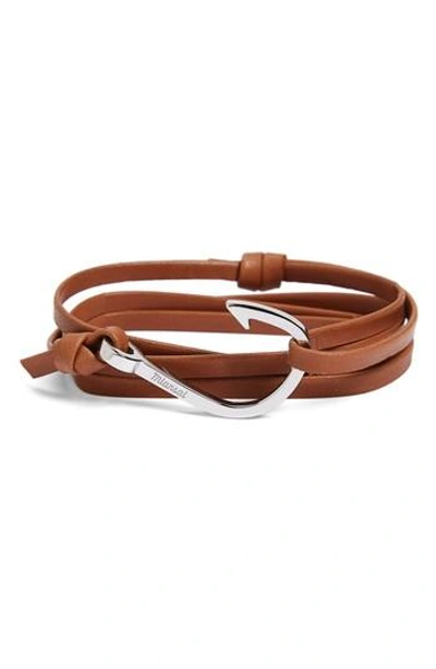 Shop Miansai Silver Hook Leather Bracelet In True Brown