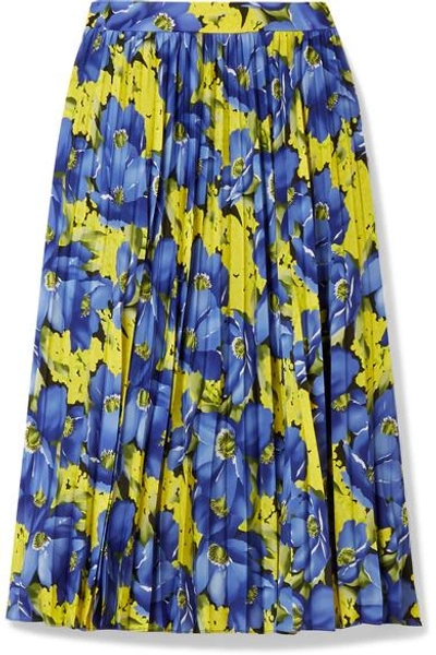 Shop Balenciaga Pleated Printed Crepe De Chine Skirt