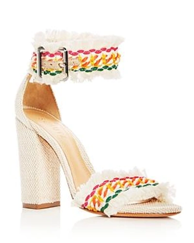 Shop Schutz Women's Zoola Woven Ankle Strap High Block Heel Sandals In Multi/natural