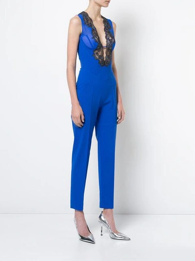 Shop La Perla Lace Detail Jumpsuit In Blue ,black