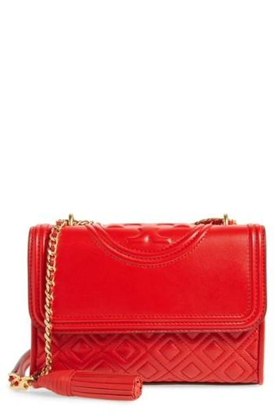 Shop Tory Burch Small Fleming Leather Convertible Shoulder Bag - Red In Exotic Red