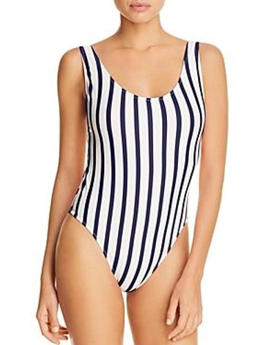 Shop Milly Deep Side Scoop One Piece Swimsuit In Ivory/navy
