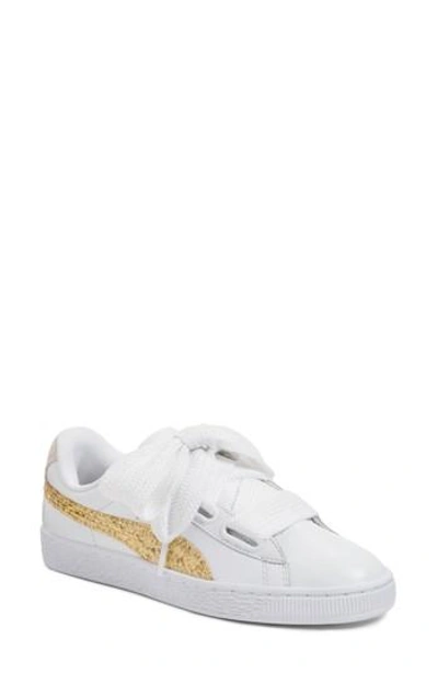 Shop Puma Basket Heart Sneaker In  White/ Gold