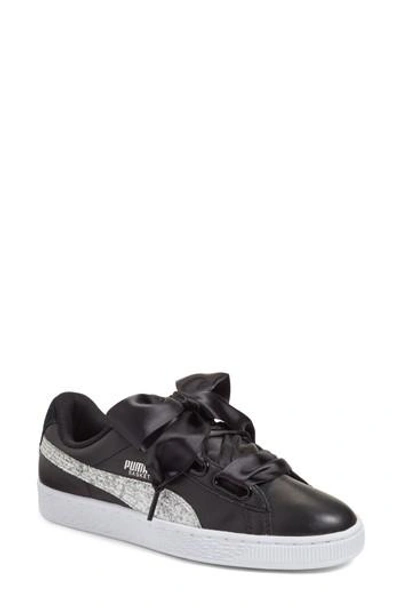 Shop Puma Basket Heart Sneaker In  Black/ Silver