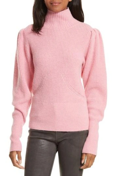 Shop Frame Wool & Cashmere Puff Sleeve Turtleneck Sweater In Spanish Pink