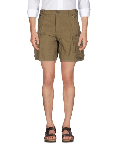 Shop Ermanno Scervino Man Shorts & Bermuda Shorts Military Green Size 38 Linen, Polyamide, Cotton, Metall