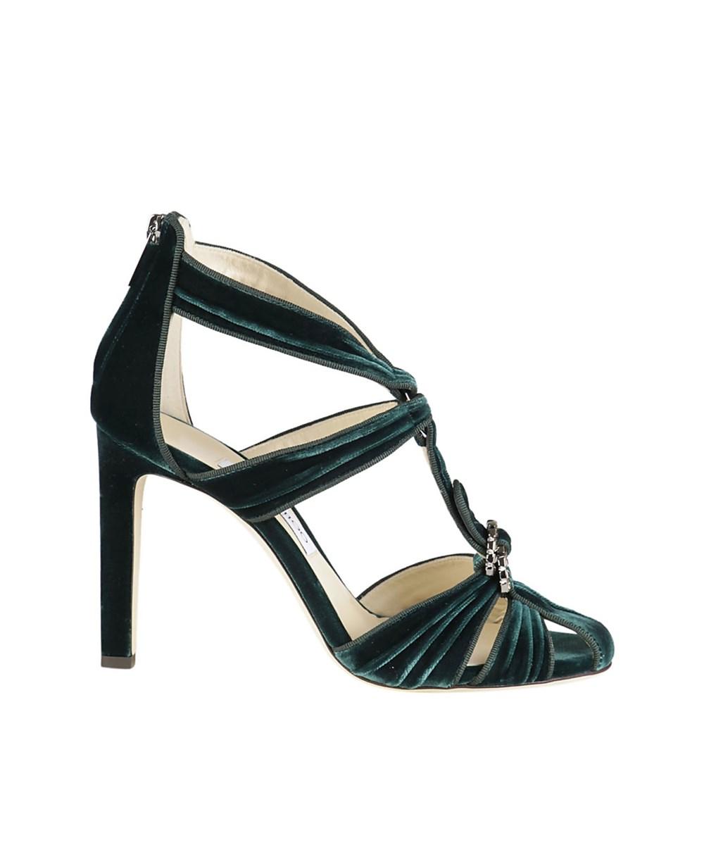 green velvet sandals