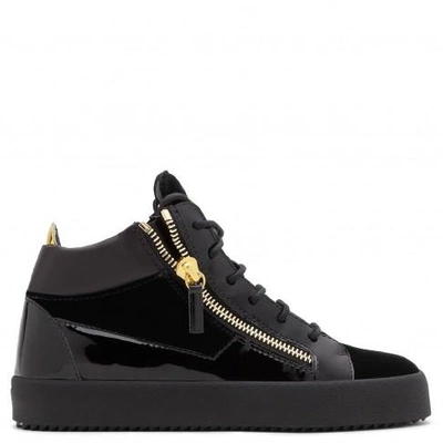Shop Giuseppe Zanotti Velvet Mid-top Sneaker Kriss In Black