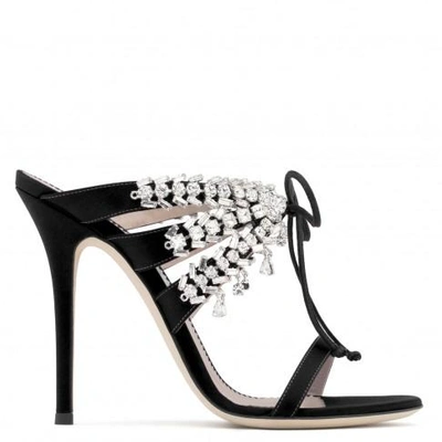 Shop Giuseppe Zanotti - Satin Mule With Crystals Madelyn In Black