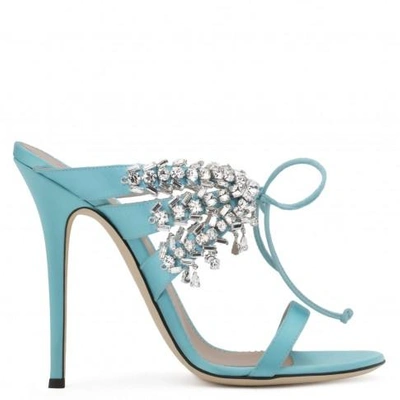 Shop Giuseppe Zanotti - Satin Mule With Crystals Madelyn In Blue
