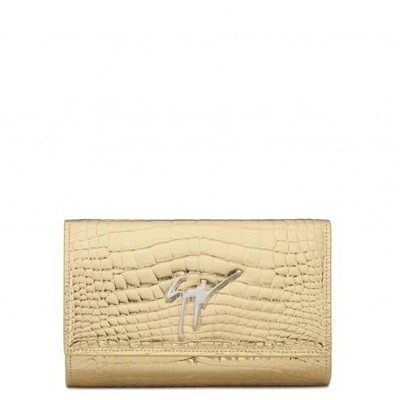 Shop Giuseppe Zanotti - Crocodile-embossed Leather Clutch Cleopatra In Gold