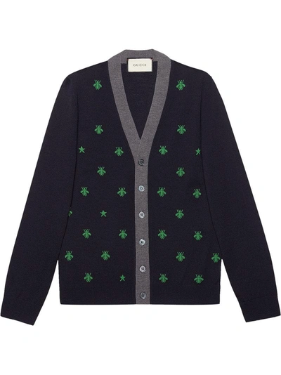 Shop Gucci Embroidered Bee Cardigan