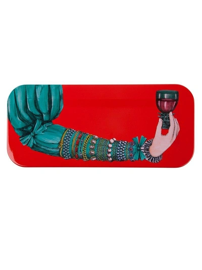Shop Fornasetti Illustrated Wine Tray In Red