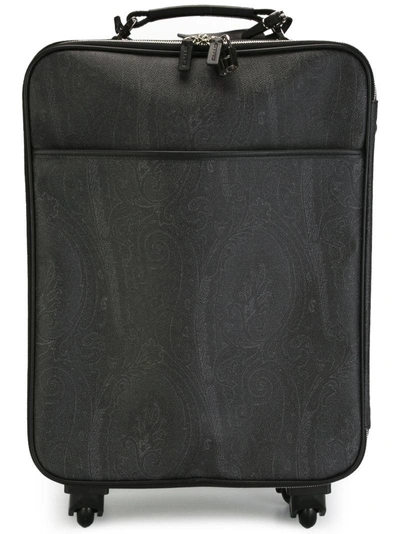 Shop Etro Paisley Print Wheeled Suitcase - Black