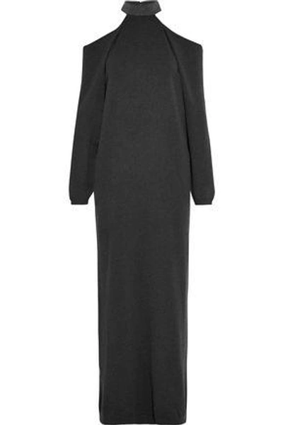 Shop Brunello Cucinelli Cold-shoulder Embellished Cashmere Maxi Dress In Charcoal