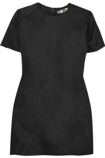 Shop Msgm Woman Silk-jacquard Mini Dress Black