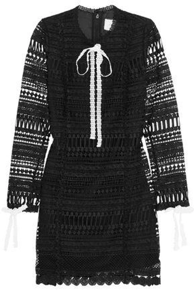 Shop Alexis Woman Bow-detailed Guipure Lace Mini Dress Black