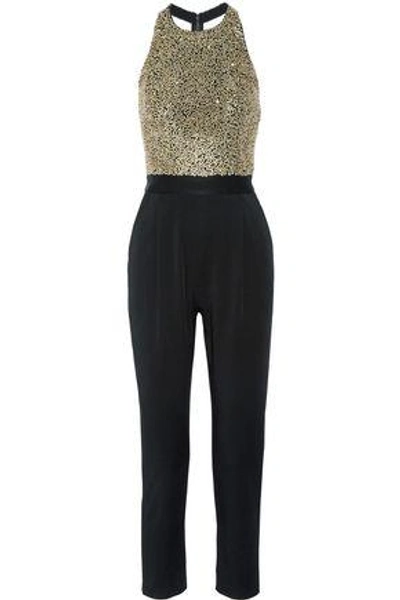 Shop Alice And Olivia Woman Two-tone Metallic Sequinned Crepe Jumpsuit Black