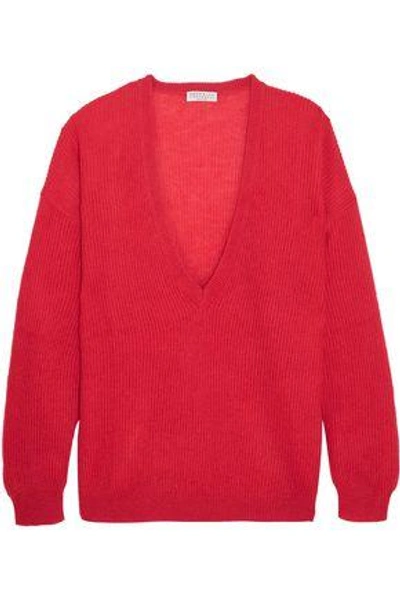 Shop Brunello Cucinelli Ribbed-knit Sweater In Papaya