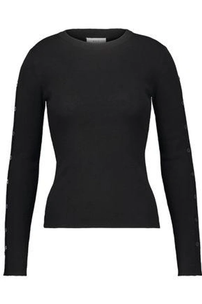 Shop A.l.c Woman Knox Button-detailed Ribbed Merino Wool-blend Sweater Black