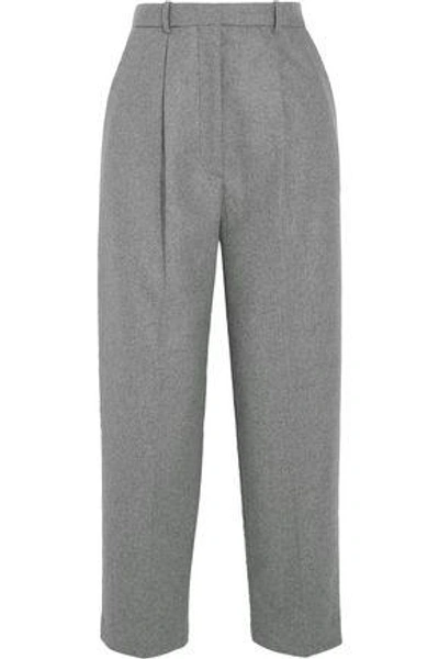 Shop Acne Studios Woman Milli Cropped Wool-blend Wide-leg Pants Light Gray