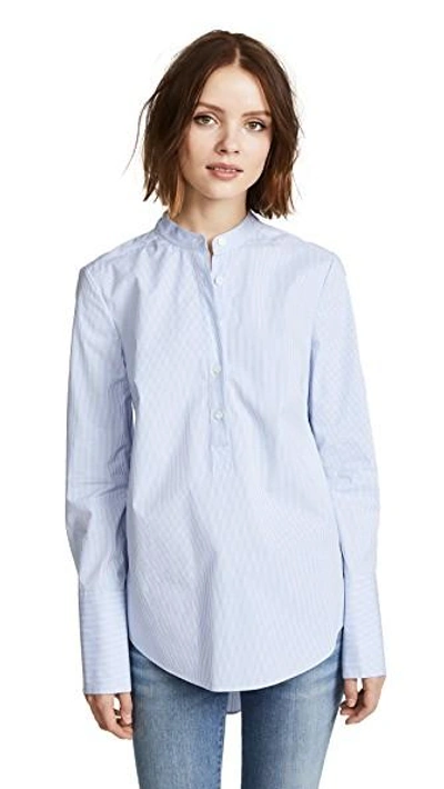 filosof suppe session Veronica Beard Greer Pleated Stretch Cotton Shirt In Light Blue | ModeSens