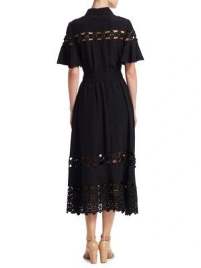 Shop Lela Rose Lace Flutter Sleeve Shirtdress In Black