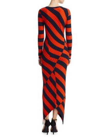 Shop Altuzarra Whistler Asymmetrical Stripe Ribbed Dress In Pastel Orange