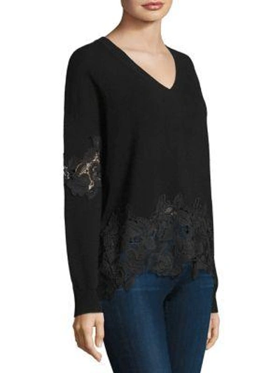 Shop The Kooples V-neck Sweater With Lace In Black