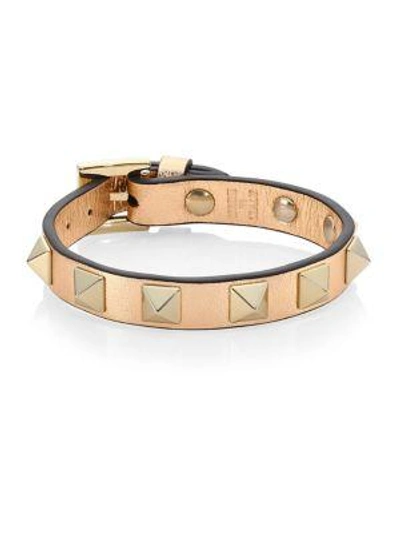 Shop Valentino Rockstud Leather Bracelet In Copper