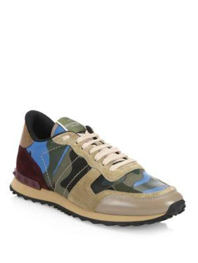 Shop Valentino Camo Rock Runner Trainers In Army Green Emerald Blue