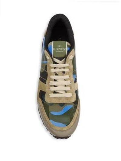 Shop Valentino Camo Rock Runner Sneakers In Army Green Emerald Blue