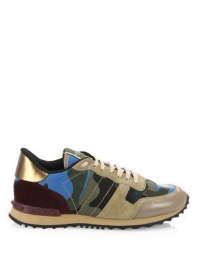 Shop Valentino Camo Rock Runner Trainers In Army Green Emerald Blue