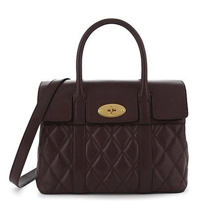Shop Mulberry Bayswater Quilted Small Leather Tote Bag In Burgundy
