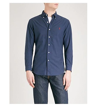 Shop Polo Ralph Lauren Logo-embroidered Slim-fit Cotton Oxford Shirt In Newport Navy