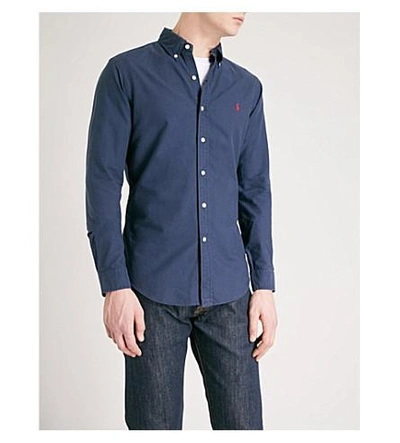 Shop Polo Ralph Lauren Logo-embroidered Slim-fit Cotton Oxford Shirt In Newport Navy