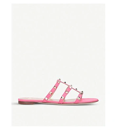 Shop Valentino Rockstud Leather Slide Sandals In Pink