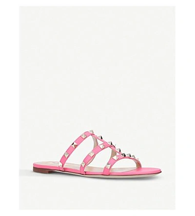 Shop Valentino Rockstud Leather Slide Sandals In Pink