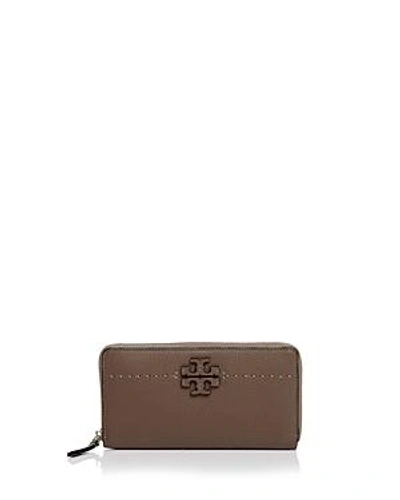Shop Tory Burch Mcgraw Zip Leather Continental Wallet In Silver Maple/silver